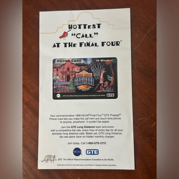 Commemorative 1998 NCAA Final Four GTE Pre Paid Phone Card Kentucky Wildcats - Picture 6 of 13